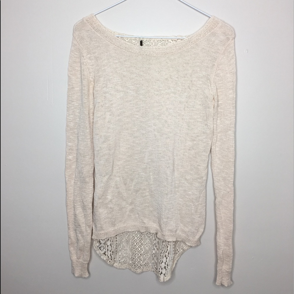 Cream Knit Sweater with Lace Back