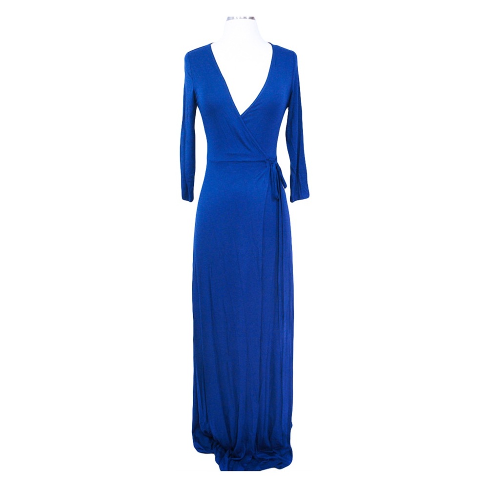 ❗️Blue V Neck Wrap Maxi Dress Side Split - Picture 5 of 7