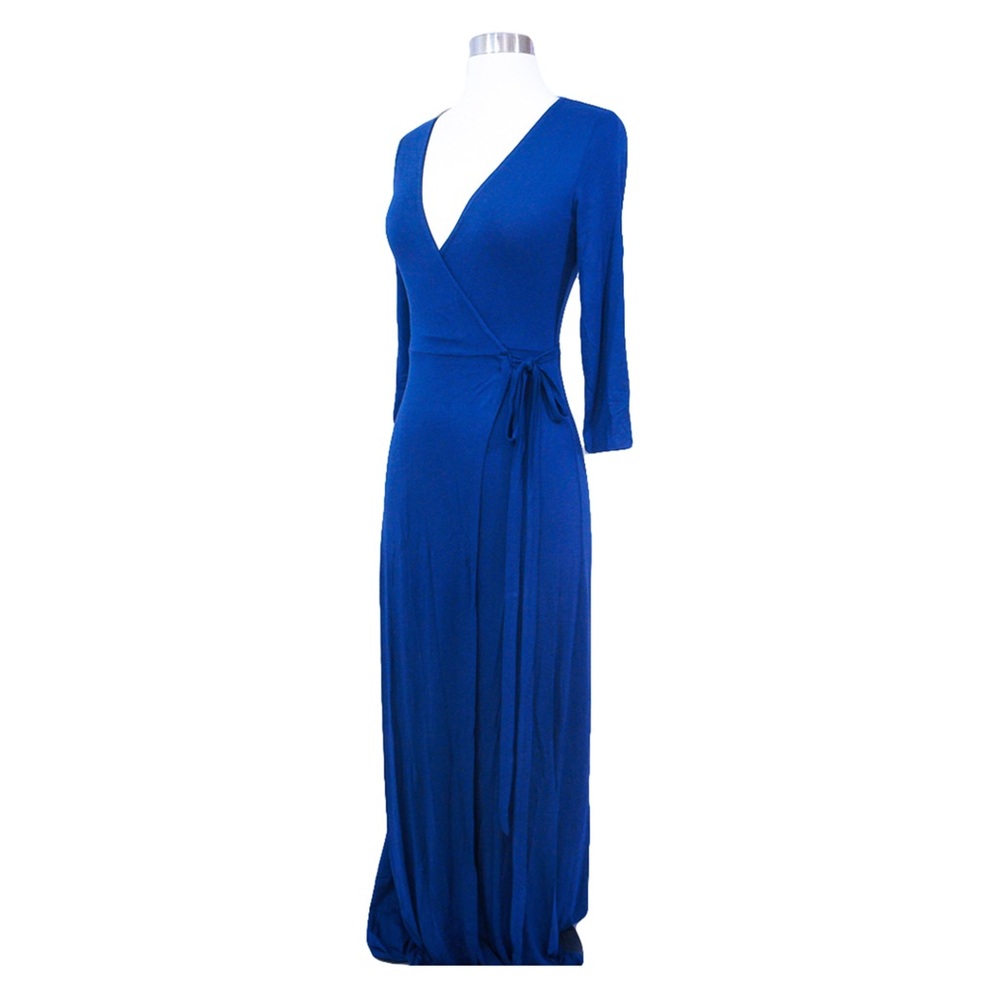 ❗️Blue V Neck Wrap Maxi Dress Side Split - Picture 6 of 7