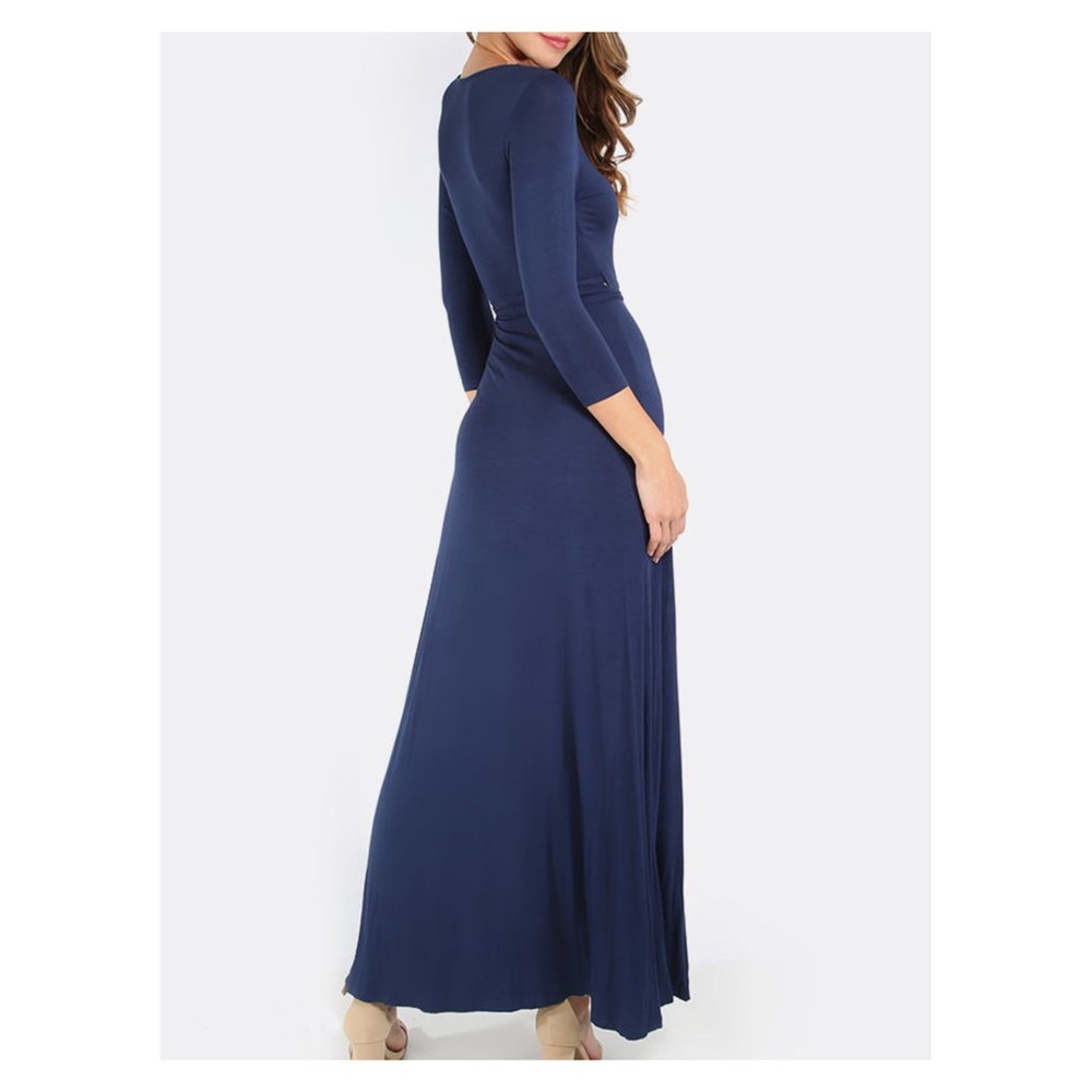 ❗️Blue V Neck Wrap Maxi Dress Side Split - Picture 2 of 7