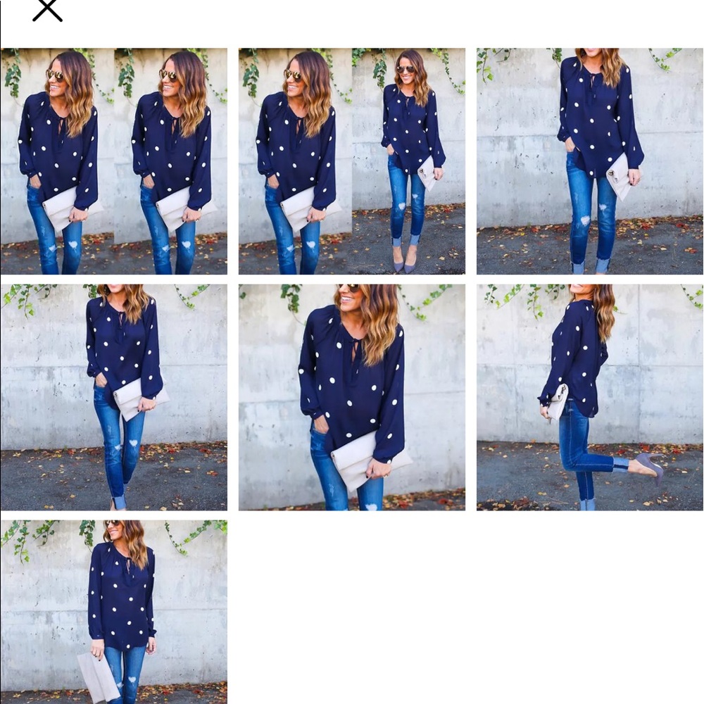 Navy white polka dot pullover see though Blouse - Picture 7 of 8