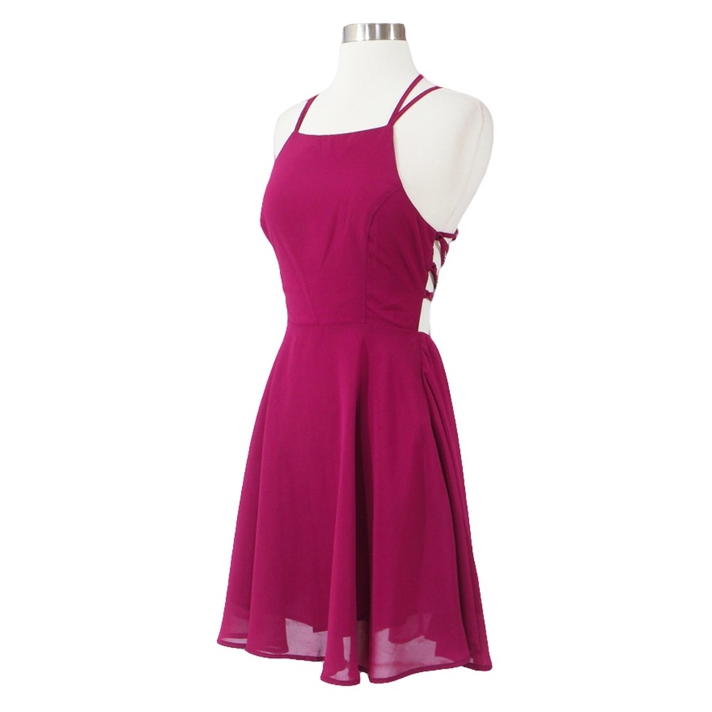 ❗️FINAL PRICE❗️Pink Lace Up Chiffon Skater Dress - Picture 6 of 7