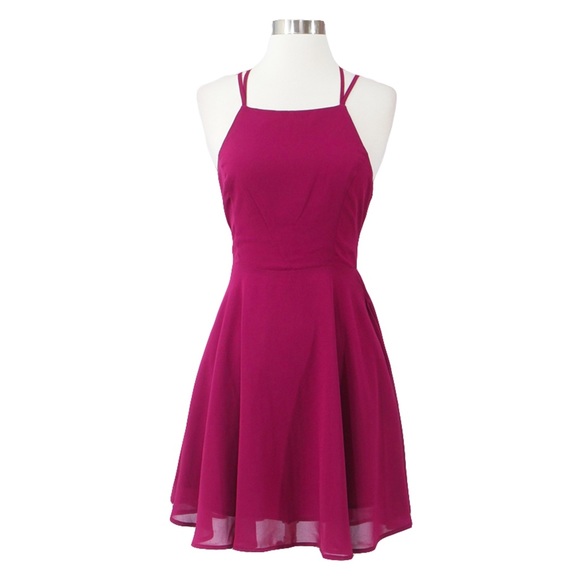 ❗️FINAL PRICE❗️Pink Lace Up Chiffon Skater Dress - Picture 5 of 7