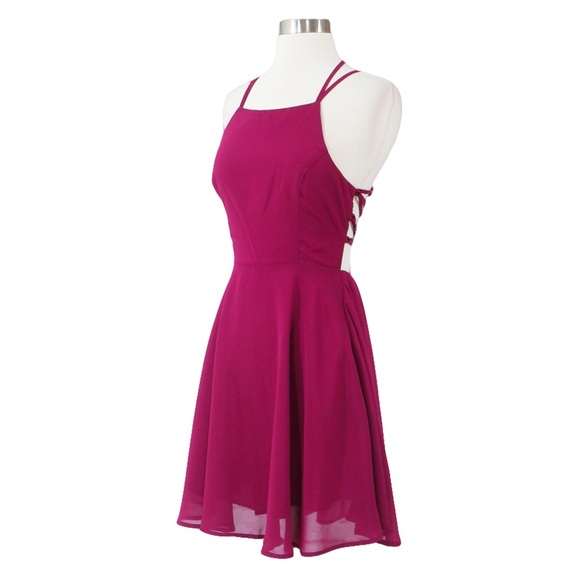 ❗️FINAL PRICE❗️Pink Lace Up Chiffon Skater Dress - Picture 6 of 7