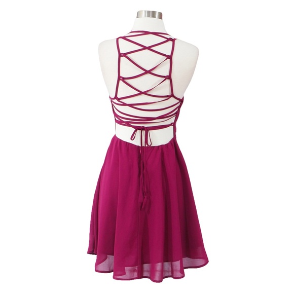 ❗️FINAL PRICE❗️Pink Lace Up Chiffon Skater Dress - Picture 7 of 7