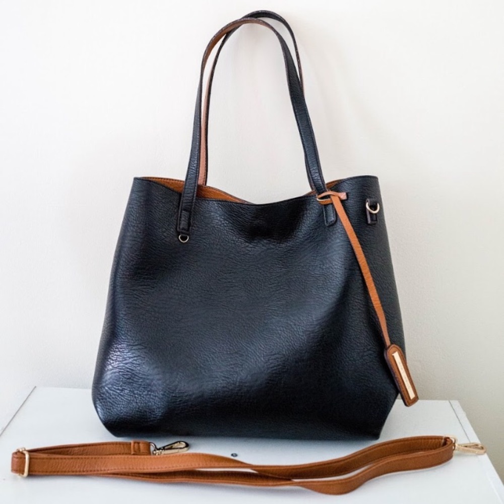 Reversible Faux Leather Tote & Wristlet