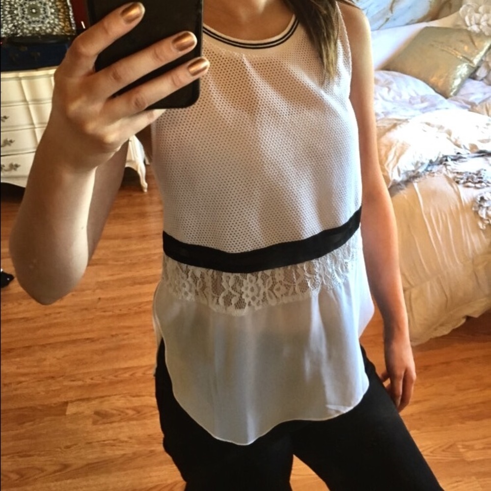 White Mesh and Lace Tank