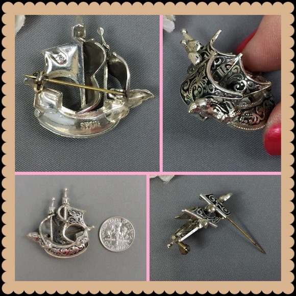 Pirate Ship Brooch silver