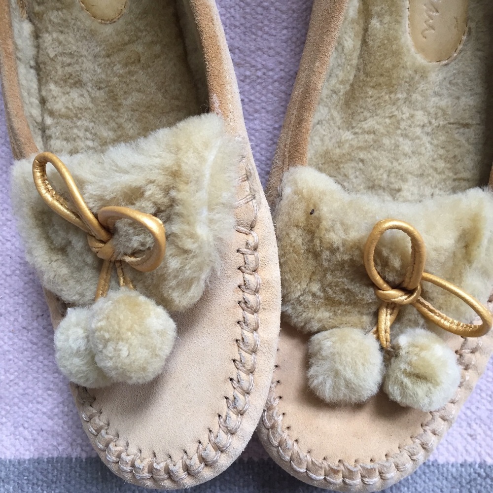 Cole Haan Shearling Pom Pom Slippers