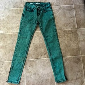 High Waisted Green Colored Denim Jeans Size 26