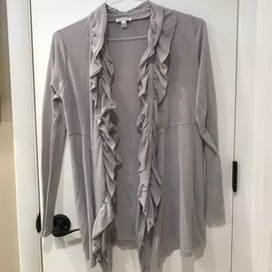 Light gray ruffle front sweater
