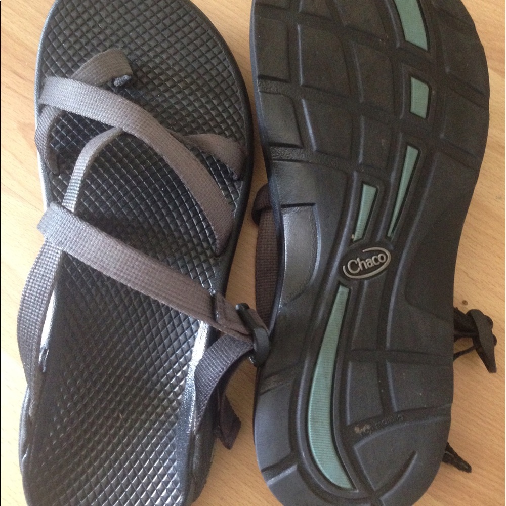 Black Chacos with dark gray straps