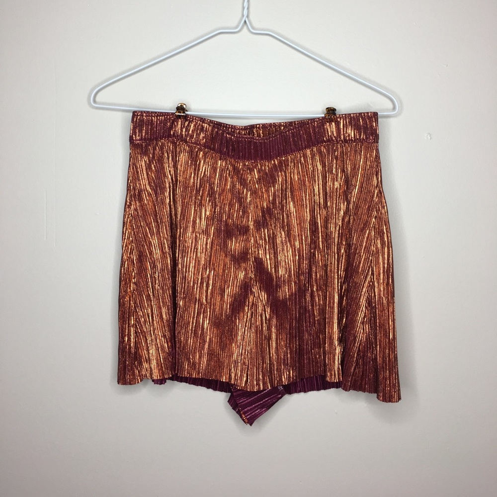 Copper and Maroon Polyester Pleat Pressed Shorts