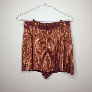 Copper and Maroon Polyester Pleat Pressed Shorts