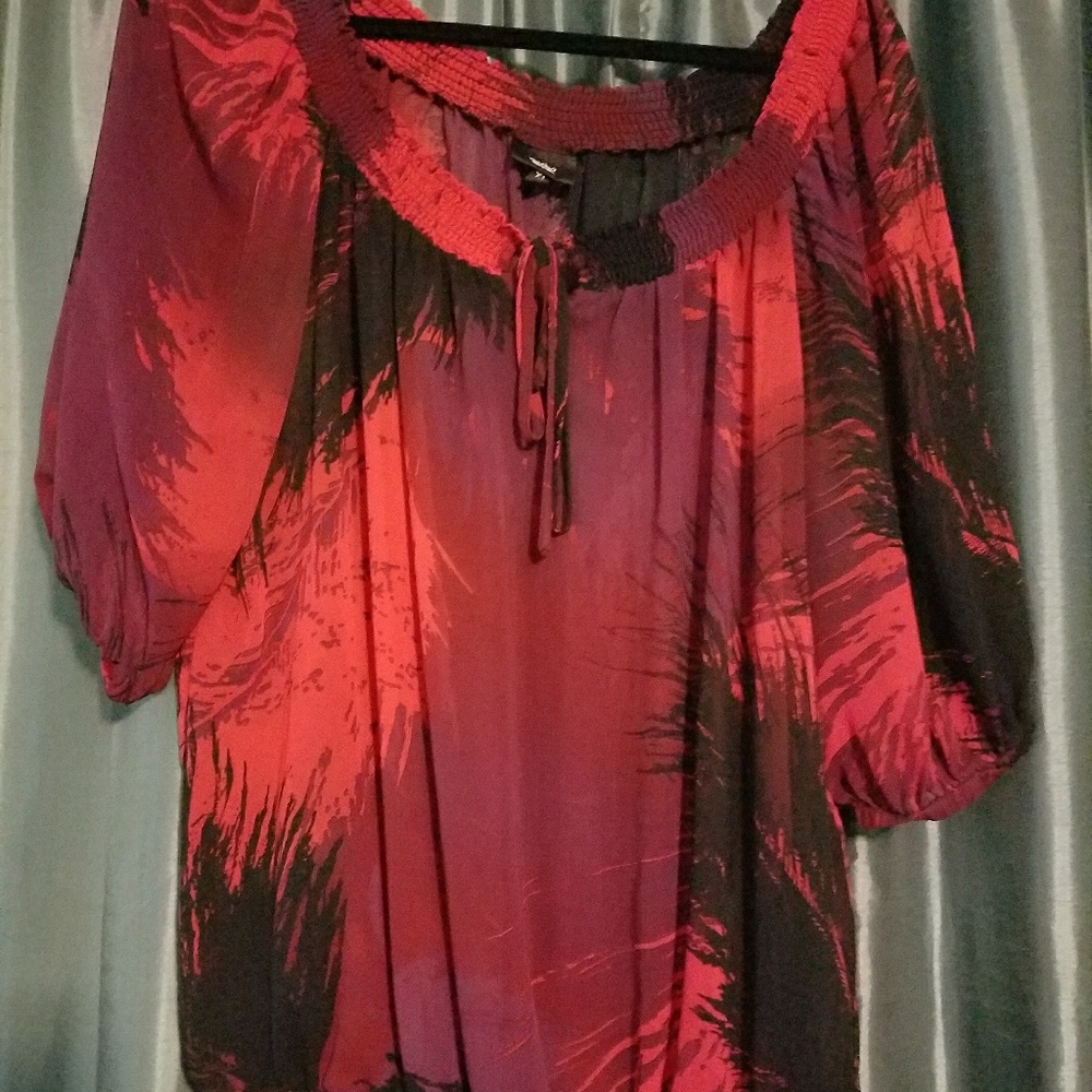 Red multicolor Shear blouse