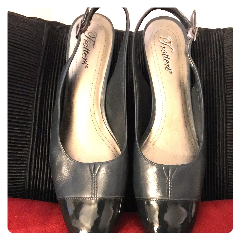 Trotters navy blue sling back heels.