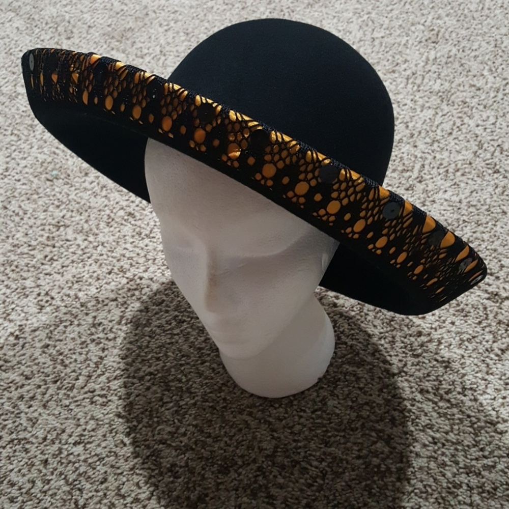 Black Felt, Yellow Trim Hat