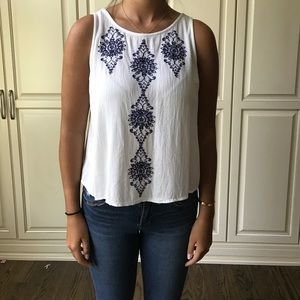 White and Blue tank top with an open back!