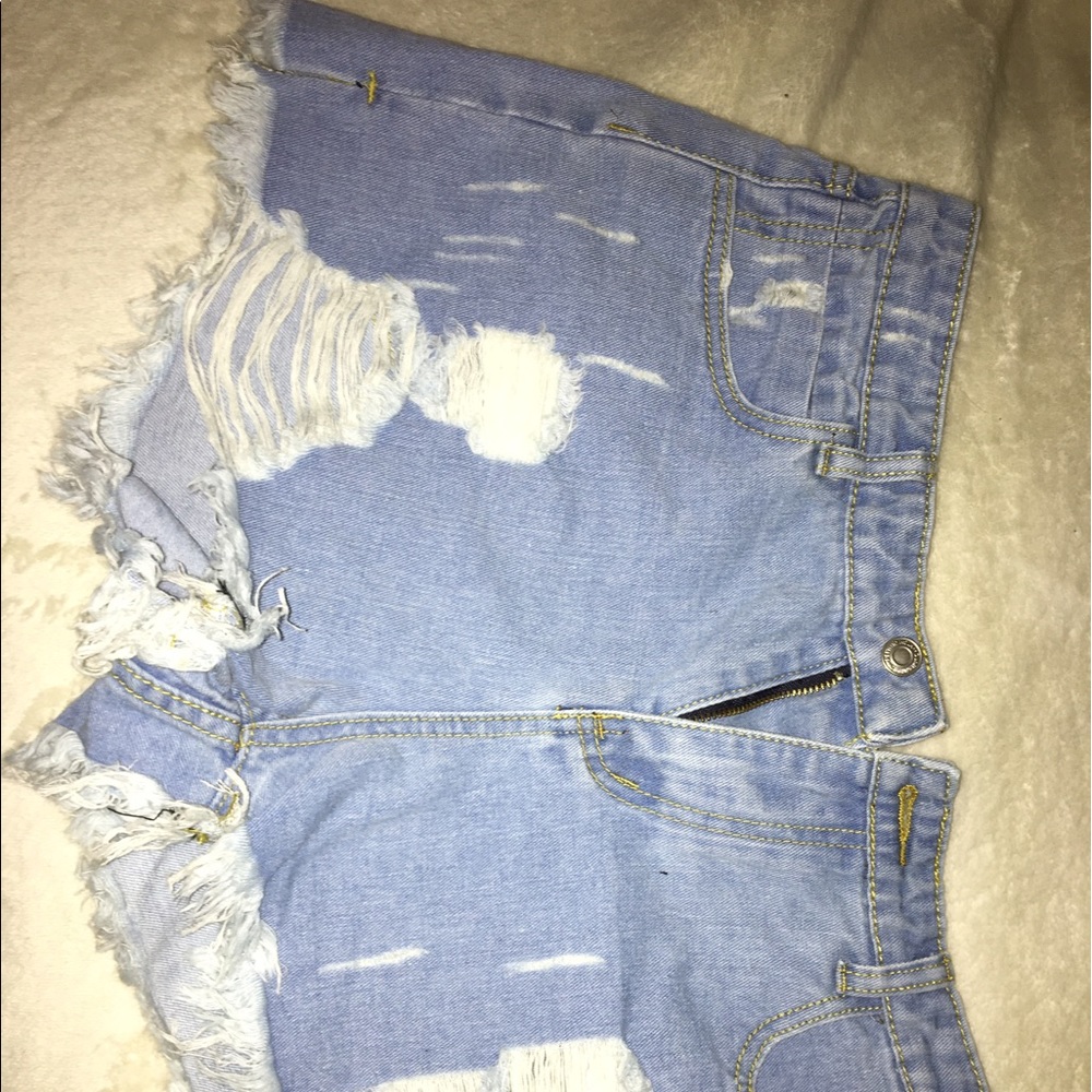Distressed high waisted jean shorts
