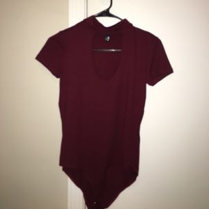 burgundy key hole body suit