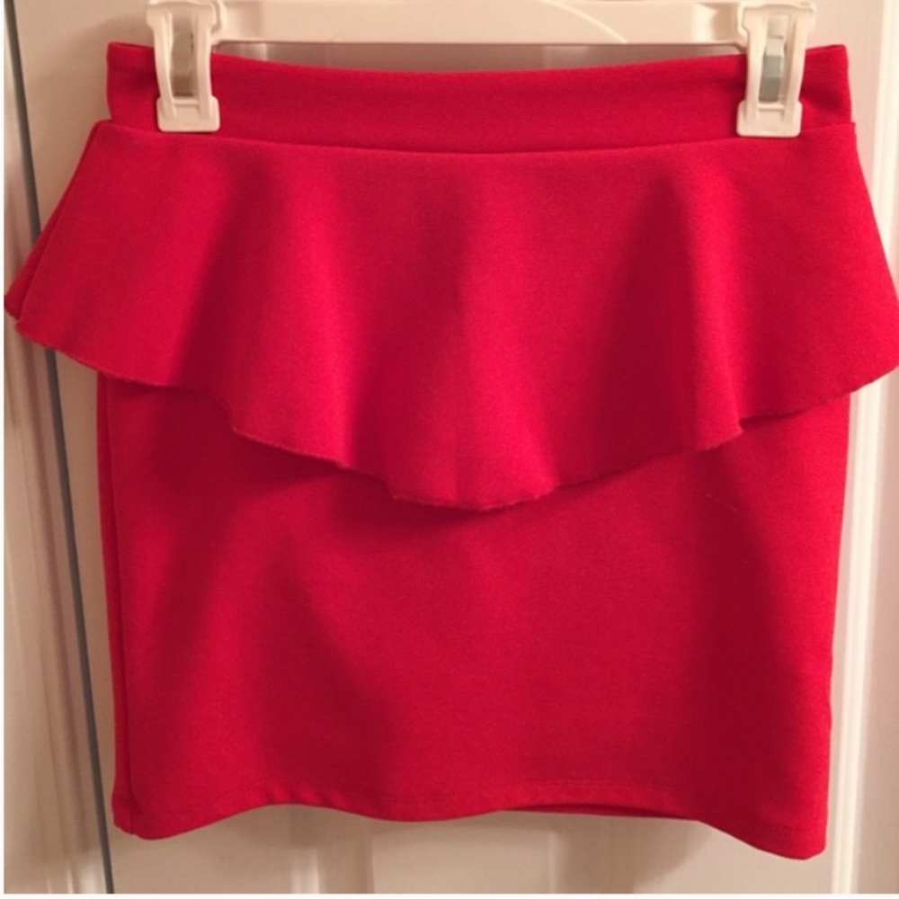 Red/orange mini peplum skirt
