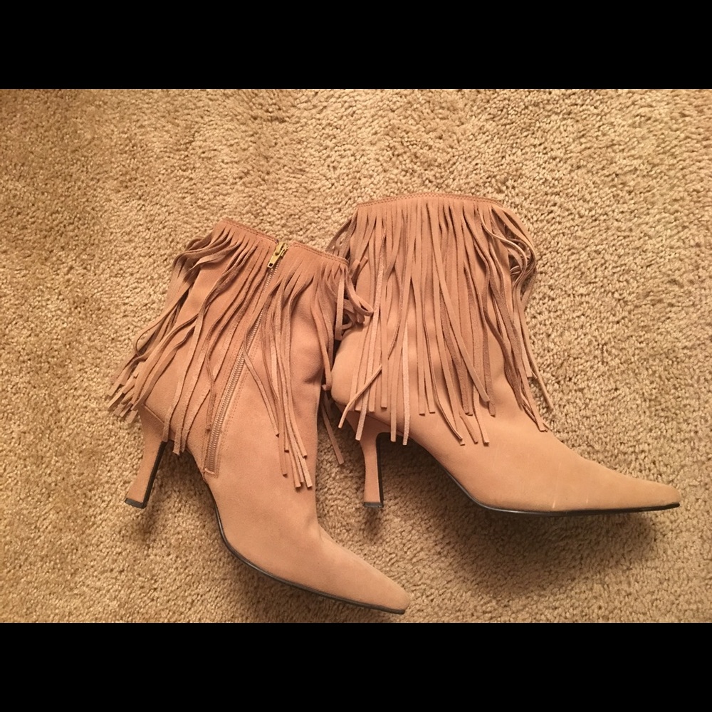 Leather fringe heal booties