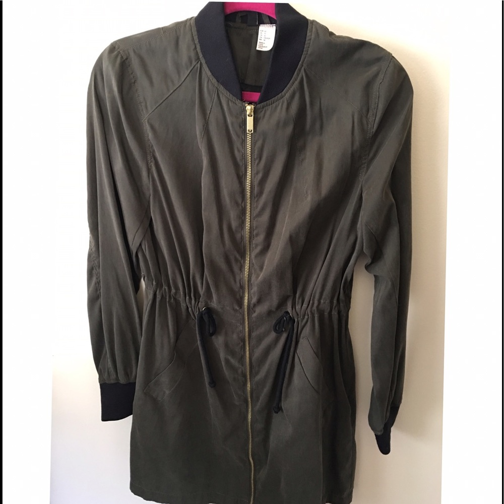 H&M Long Khaki Green Bomber Jacket