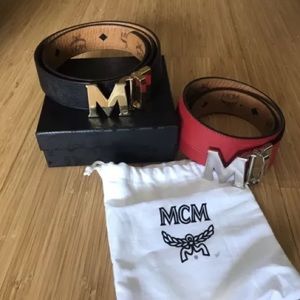Men's MCM designer belt w/ red reversal; and black