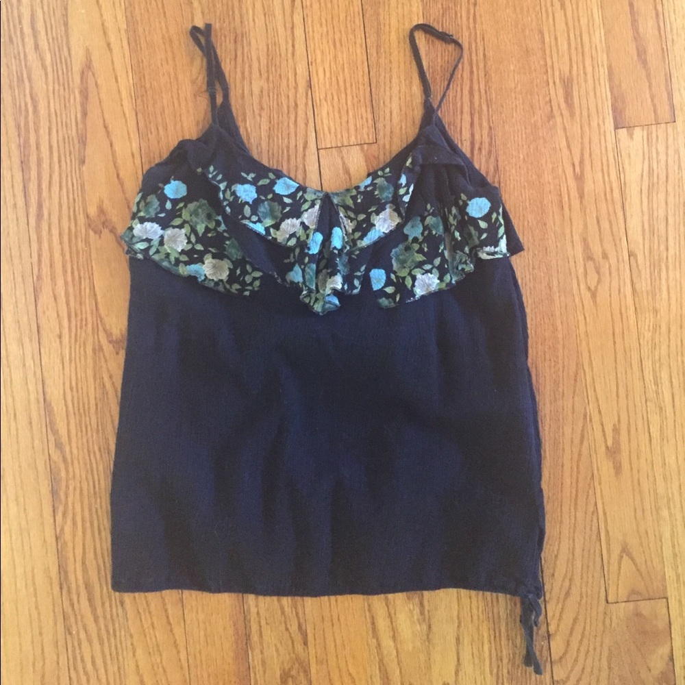 Free People black top with flower ruffle detail