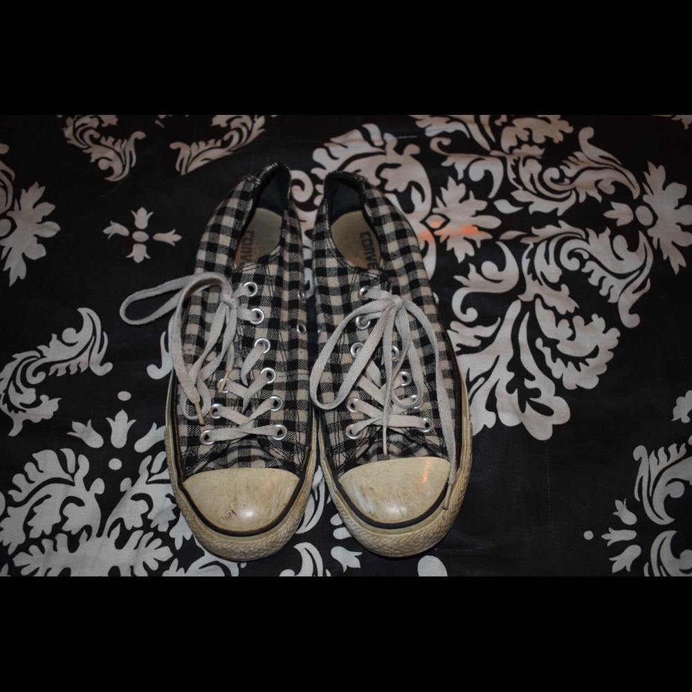 Pre-loved Converse All Star checkered shoes.