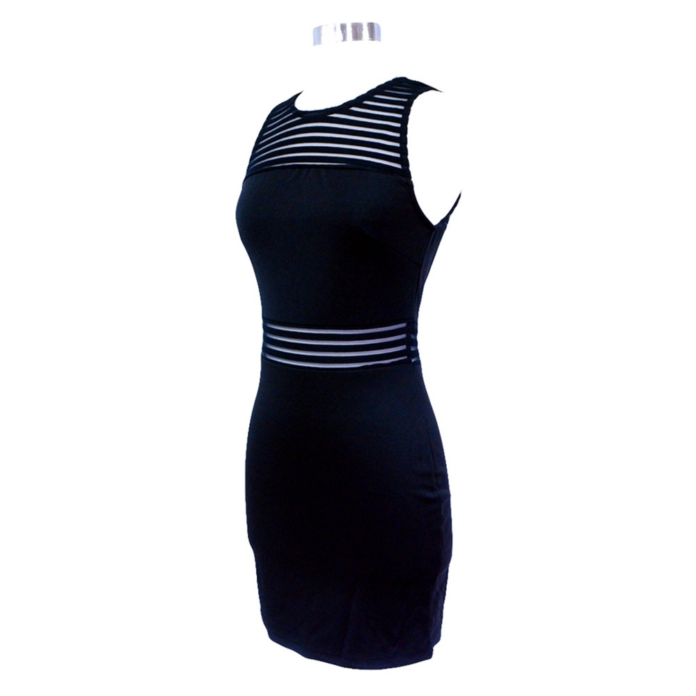Black Sleeveless Mesh Stripes Bodycon Dress - Picture 6 of 7