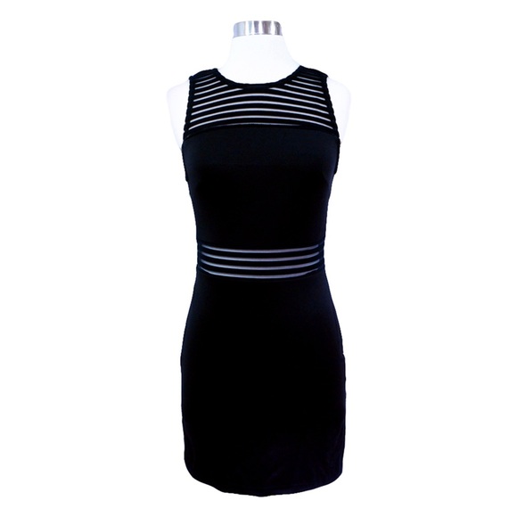 Black Sleeveless Mesh Stripes Bodycon Dress - Picture 5 of 7
