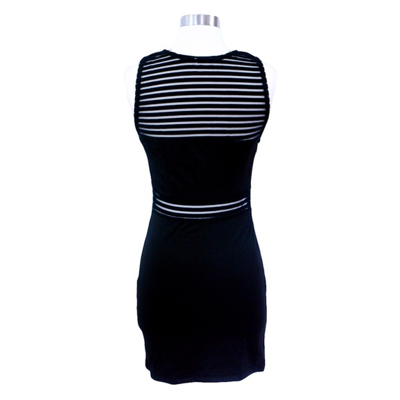 Black Sleeveless Mesh Stripes Bodycon Dress - Picture 7 of 7