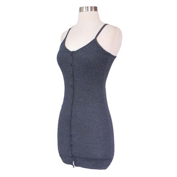Grey Button Down Ribbed Cami Bodycon Dress - Picture 6 of 8