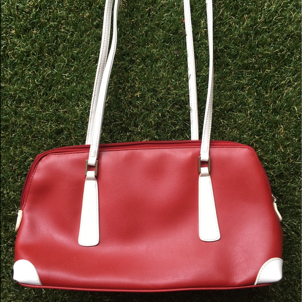 Red and white purse