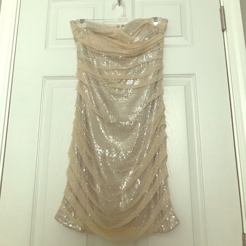 Strapless sheer and sequins dress