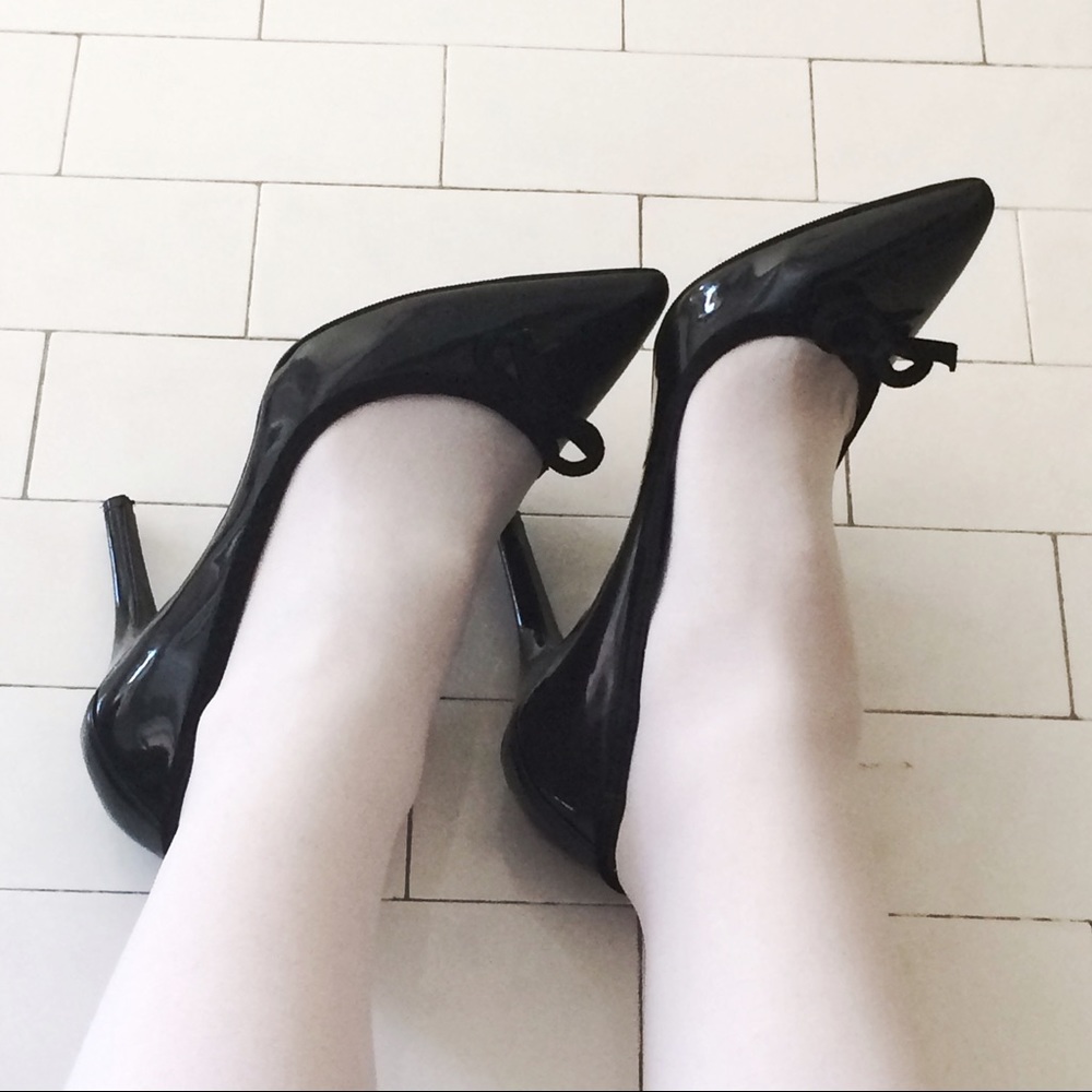 Victor Alfaro Black Patent Leather Heels with Bows