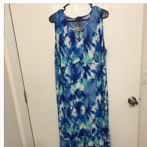 Slinky Brand Blue &a White Maxi Dress