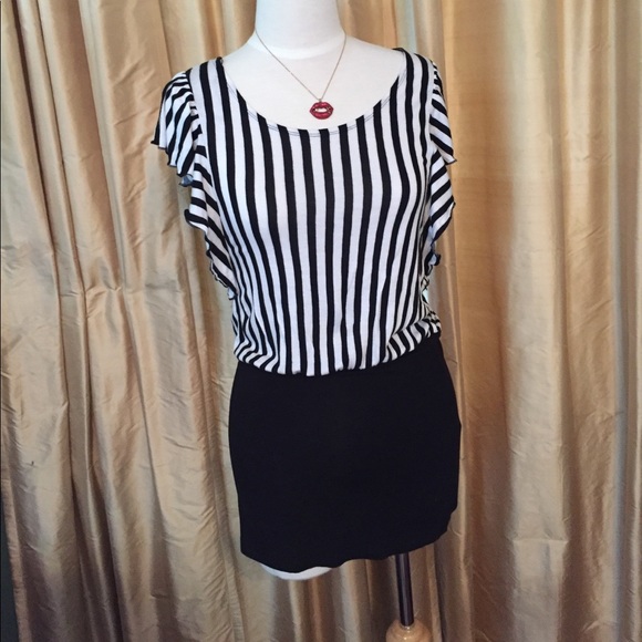 Robe-tunique Femme London Times Taille 10 - Noir Et Blanc - Manches 3/4 Ballon - Avec Ceinture - Occasion Très Bon état