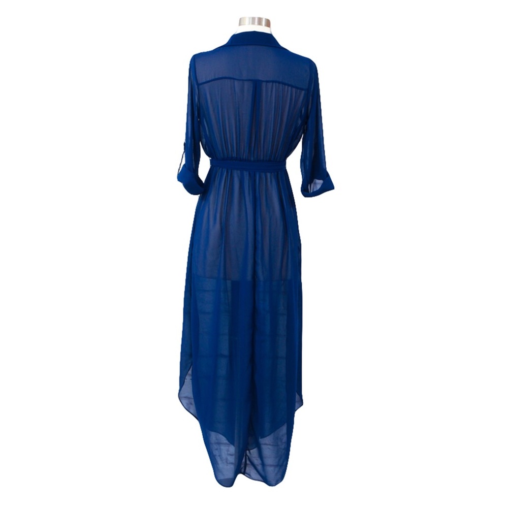 ❗️FINAL PRICE❗Blue Deep V Neck Chiffon Shirt Dress - Picture 7 of 7