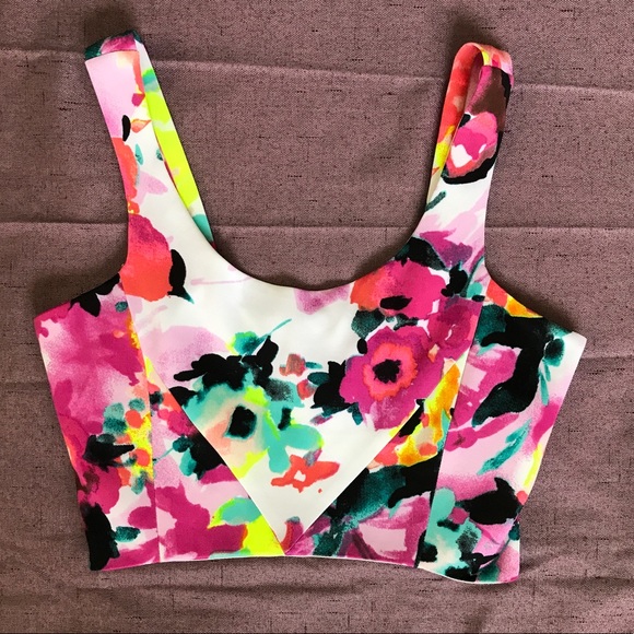 Aqua Tops - NWOT Aqua Crop Top in Neon Floral With Zip Back