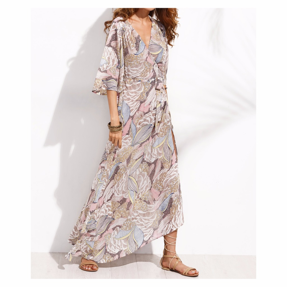 ⚡️CLEARANCE Multicolor Floral Wrap Maxi Dress - Picture 2 of 7