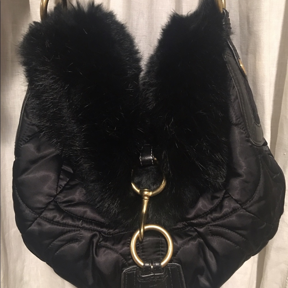 Authentic Black or White Quilted Coach Bag w/Fur