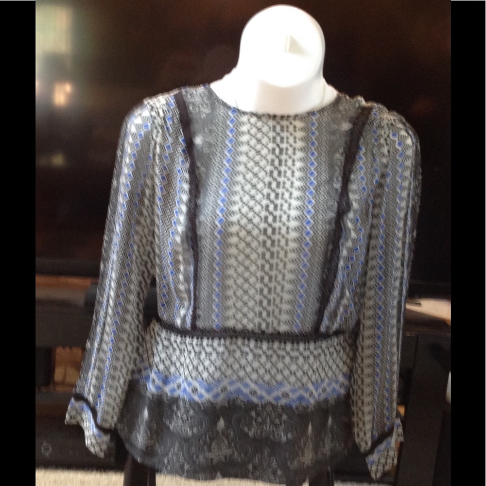 XL VINTAGE AMERICA LONG SLEEVE SHEER BLOUSE
