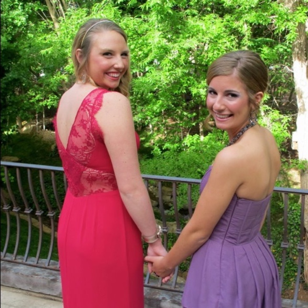 BCBG Berry Floor Length Gown With Lace Detail