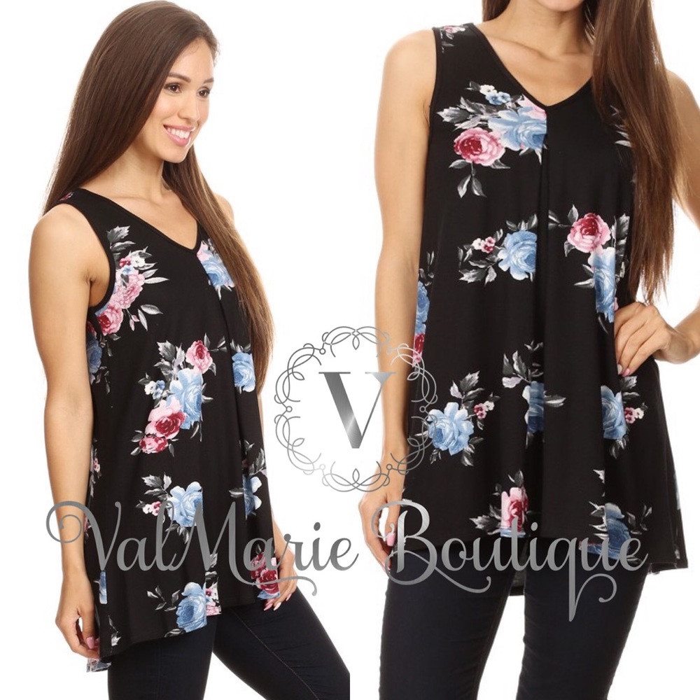 📍CLEARANCE 📍Black Floral Sleeveless Tunic Top - Picture 2 of 3