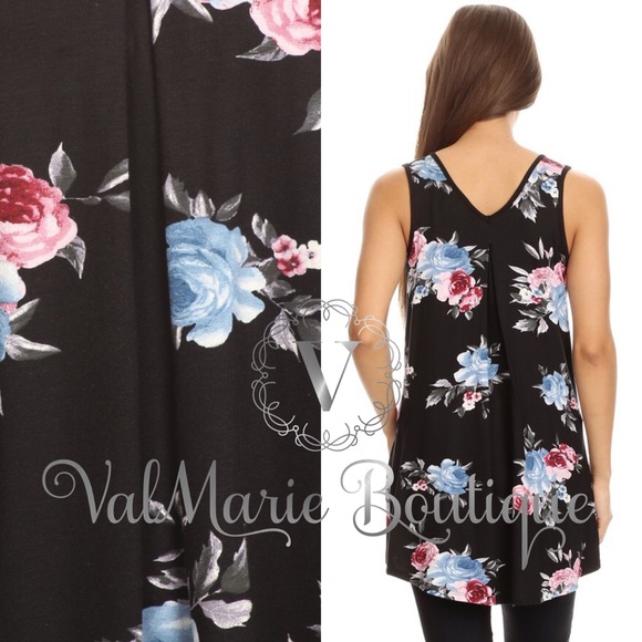 📍CLEARANCE 📍Black Floral Sleeveless Tunic Top - Picture 3 of 3