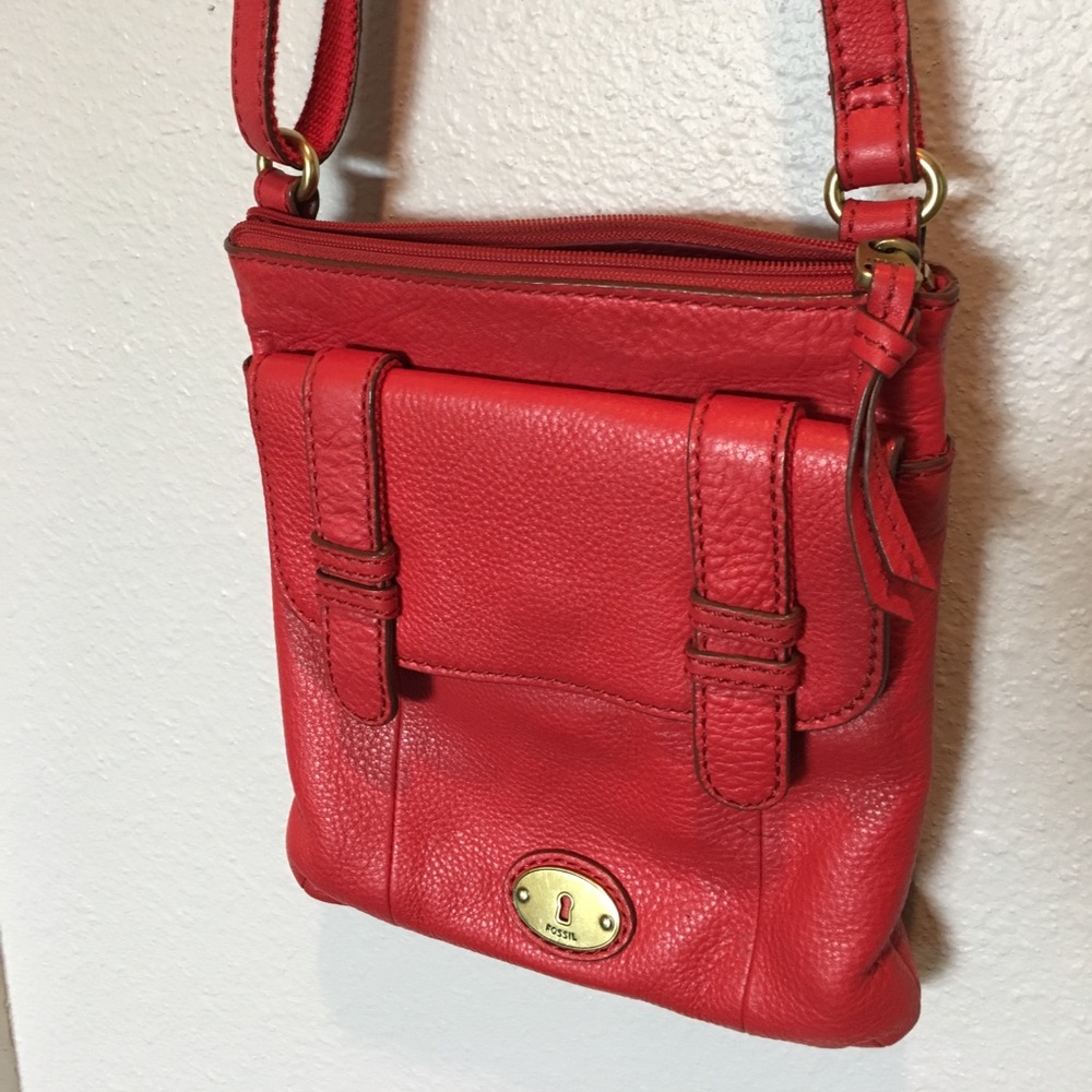 Fossil red pebble leather cross body Handbag