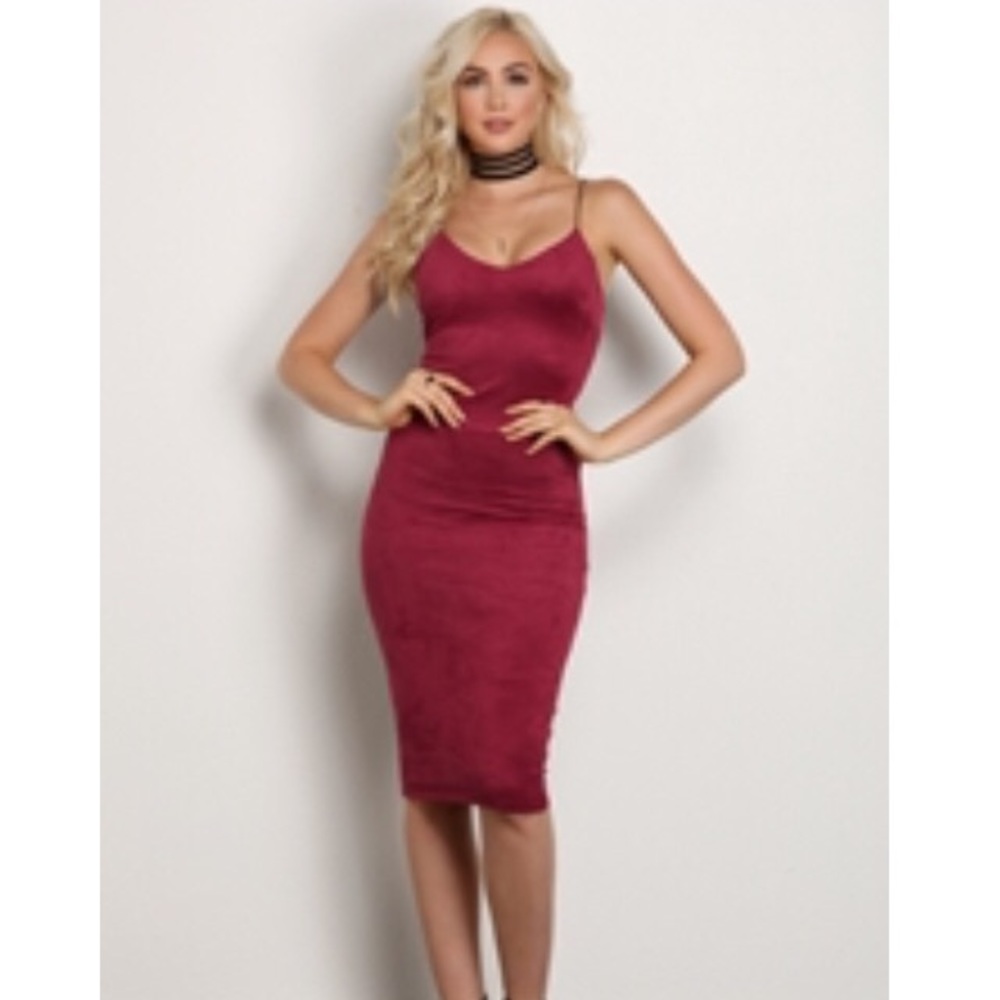 Windsor Burgundy suede bodycon dress