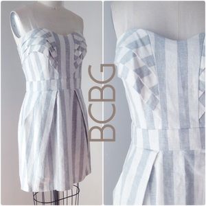 BCBG Strapless Linen Dress Grey/White Stripe